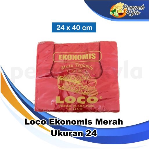 Kantong Plastik Kresek Loco Ekonomis 24 x 40 Merah isi 50 lembar