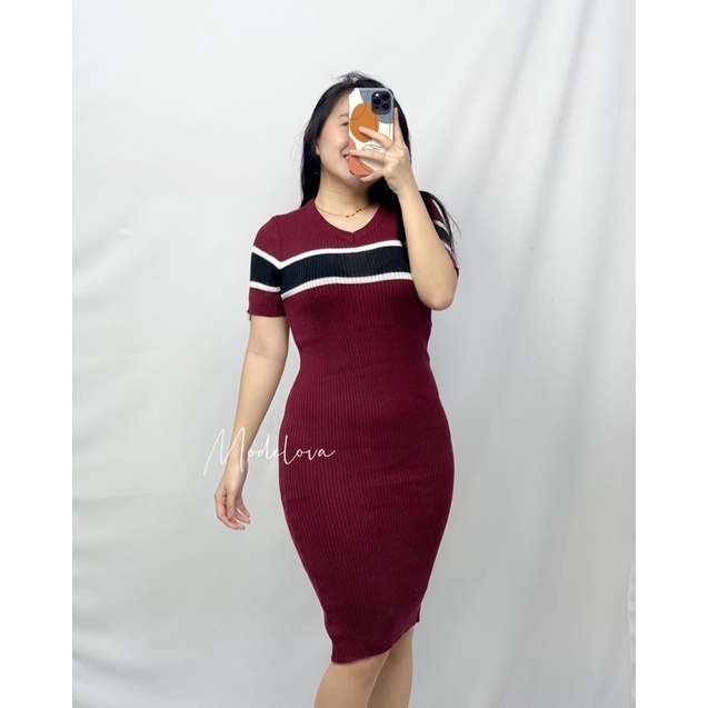 MDLV ~ V DRESS SALUR RAJUT DRESS RAJUT GOOD QUALITY MINI DRESS FASHION WANITA