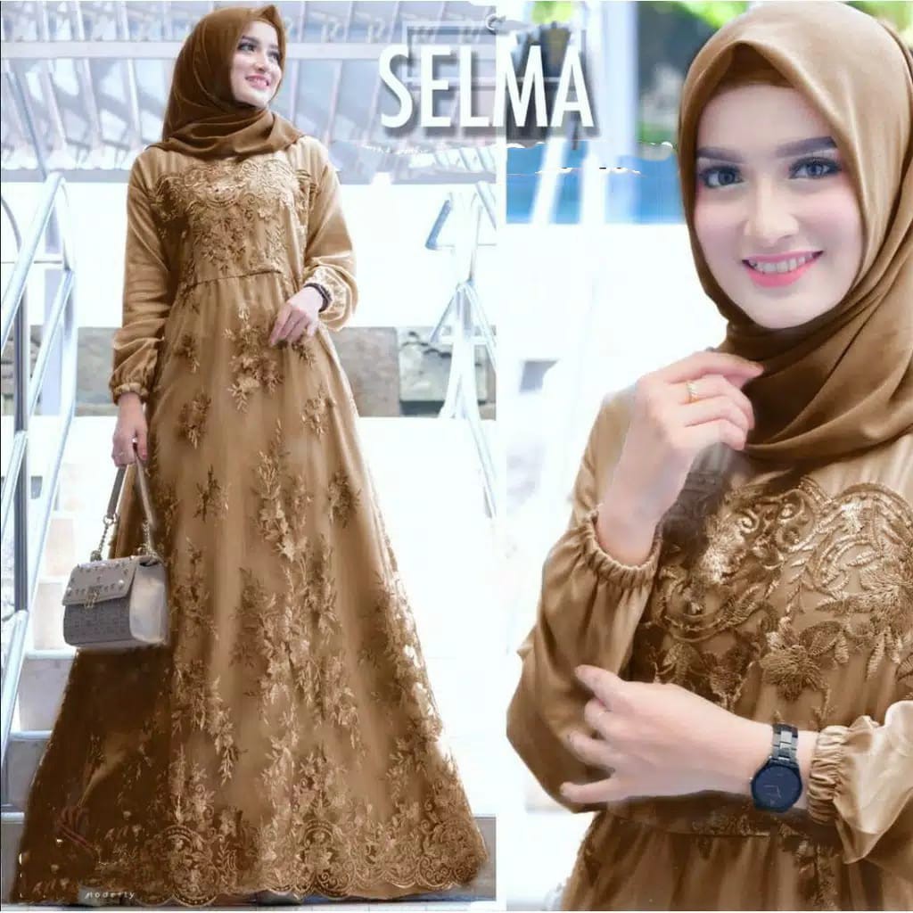 GAMIS SELMA / GAMIS BRUKAT TILE IMPORT / GAMIS MAXI MUSLIM BRUKAT TILE / GAMIS KONDANGAN