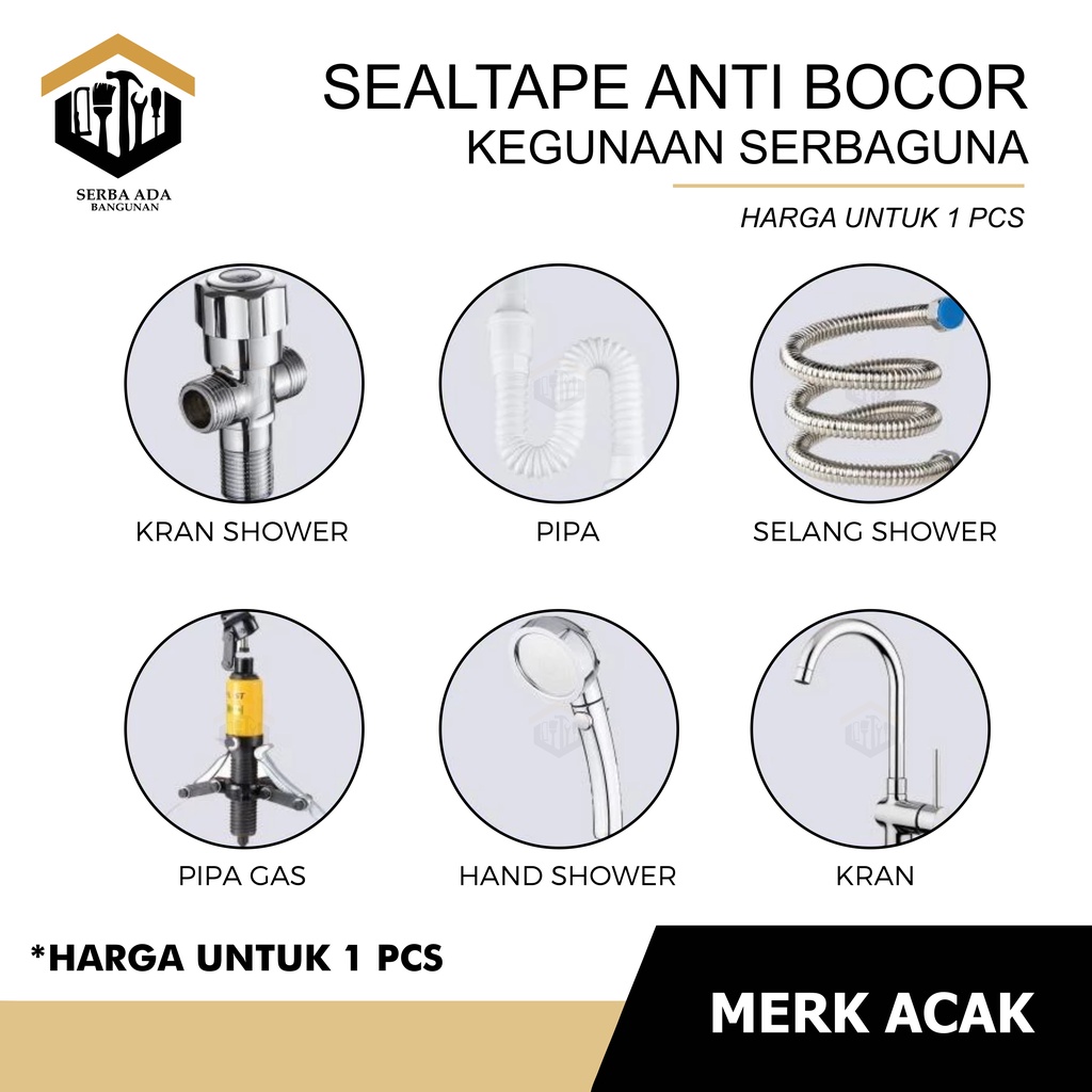 SEALTAPE / SEAL TAPE  12 x 0,075 MM x 10 METER ISOLASI PUTIH LENTUR UNTUK CEGAH BOCOR / PIPA KRAN