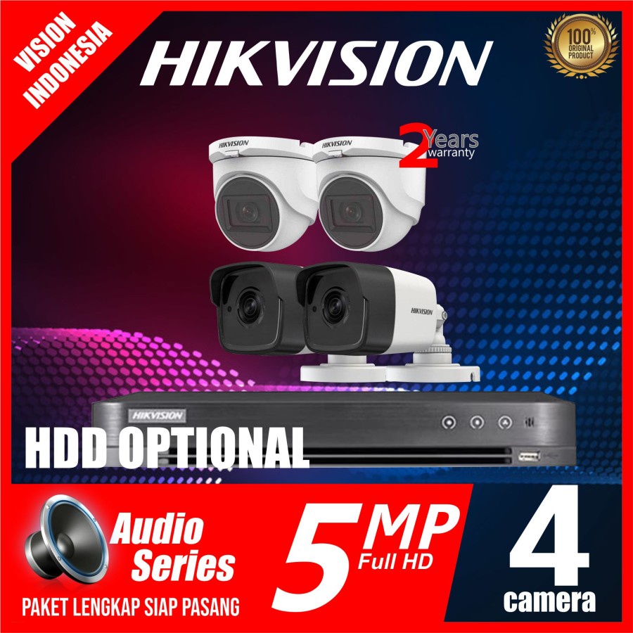 PAKET CCTV HIKVISION 5MP AUDIO 4 KAMERA SIAP PASANG (Bisa Rekam Suara)