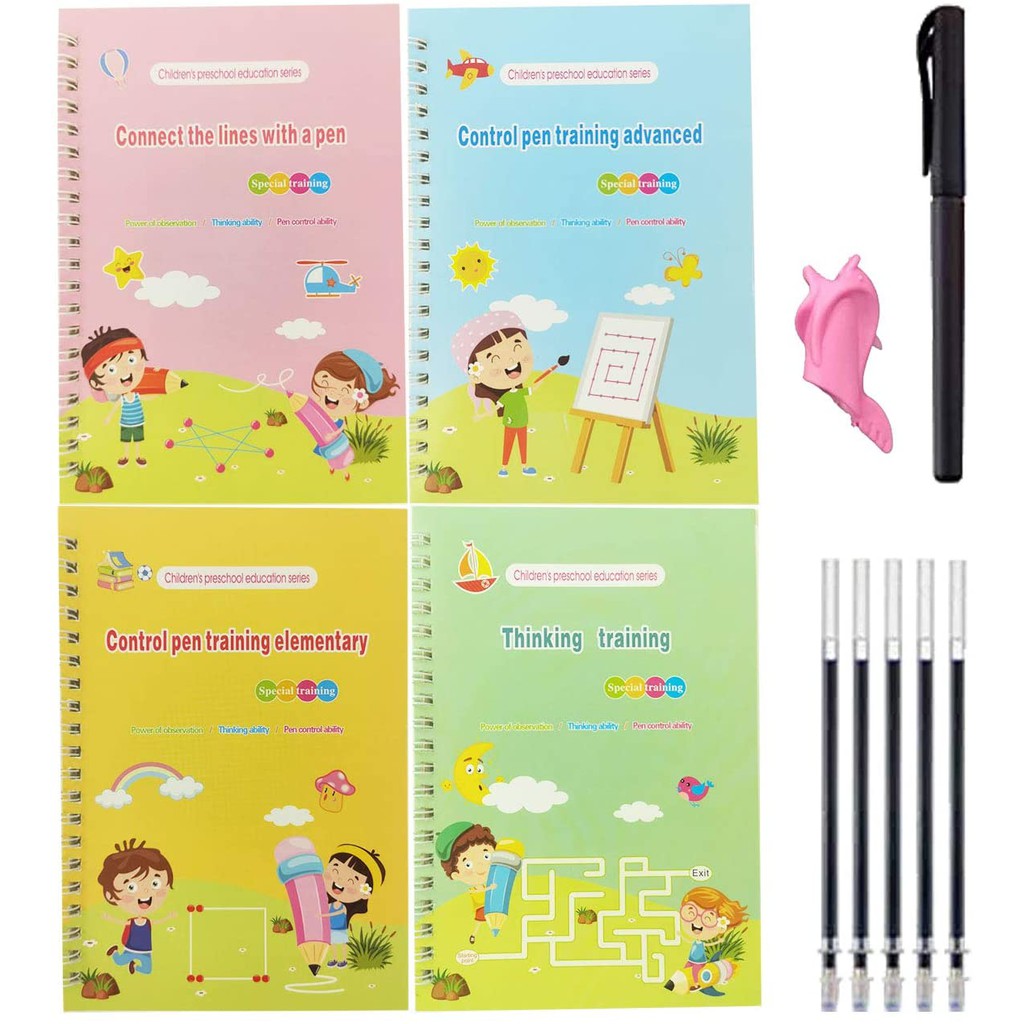 

4 Pcs Sank Magic Pen Control Book Buku Belajar Pra Menulis Tracing TK Preschool
