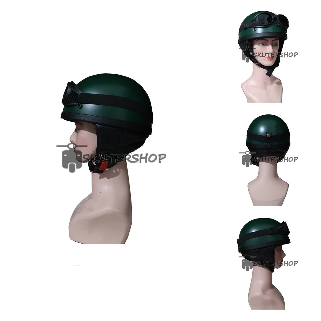 Andriawanhs Helm Retro Klasik Chip Chips Club New Cat Hijau Army Doff + Kacamata