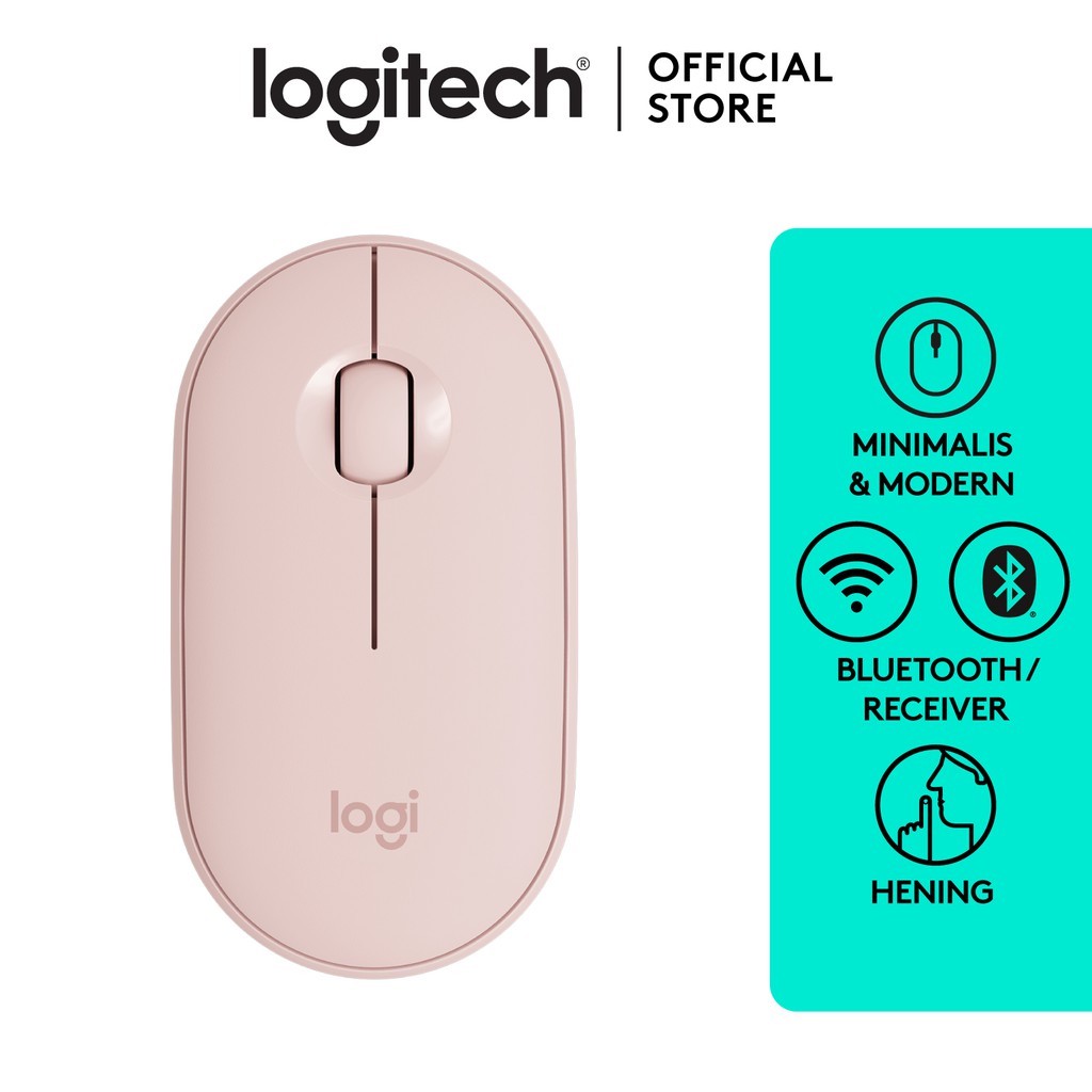 Logitech Pebble M350 Mouse Wireless Bluetooth untuk Windows, Mac, Chrome OS, Android, iOS, Slim, Silent – Rose