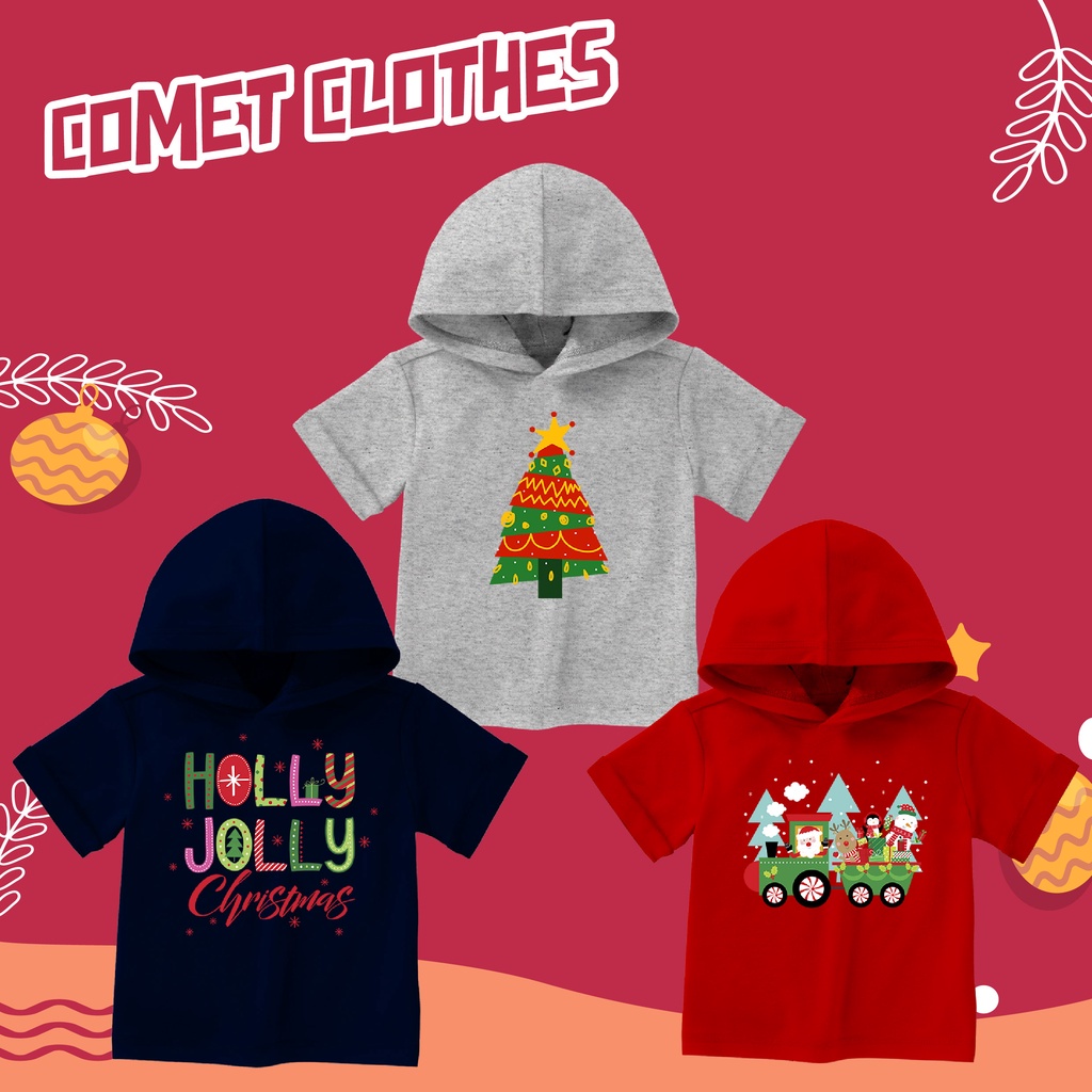 Kaos Hoodie Anak Natal Grand Holly Jolly Christmas Usia 2-8 Tahun Bahan Katun 30s - Comet Clothes