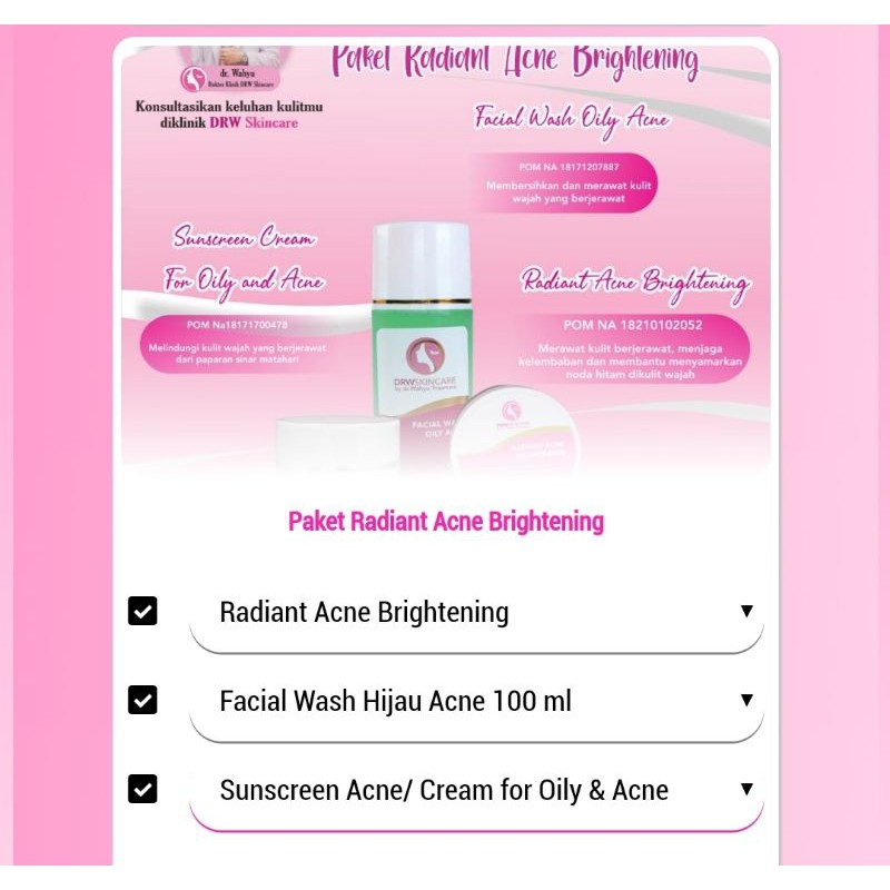 Paket Radiant Drw Skincare  / flek / glow / acne / brightening acne-Paket Acne Bright