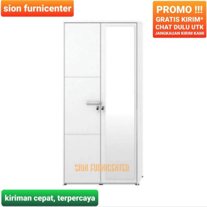 lemari pakaian 2 pintu putih glossy plus cermin kualitas premium bahan seperti informa / lemari paka
