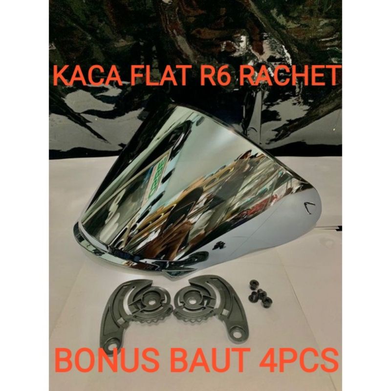 Kaca Visor Helm NHK R6 R 6 FLAT Datar Model Venom Iridium Silver Chrome Rachet Bracket Kupingan Bonus Baut 4pcs