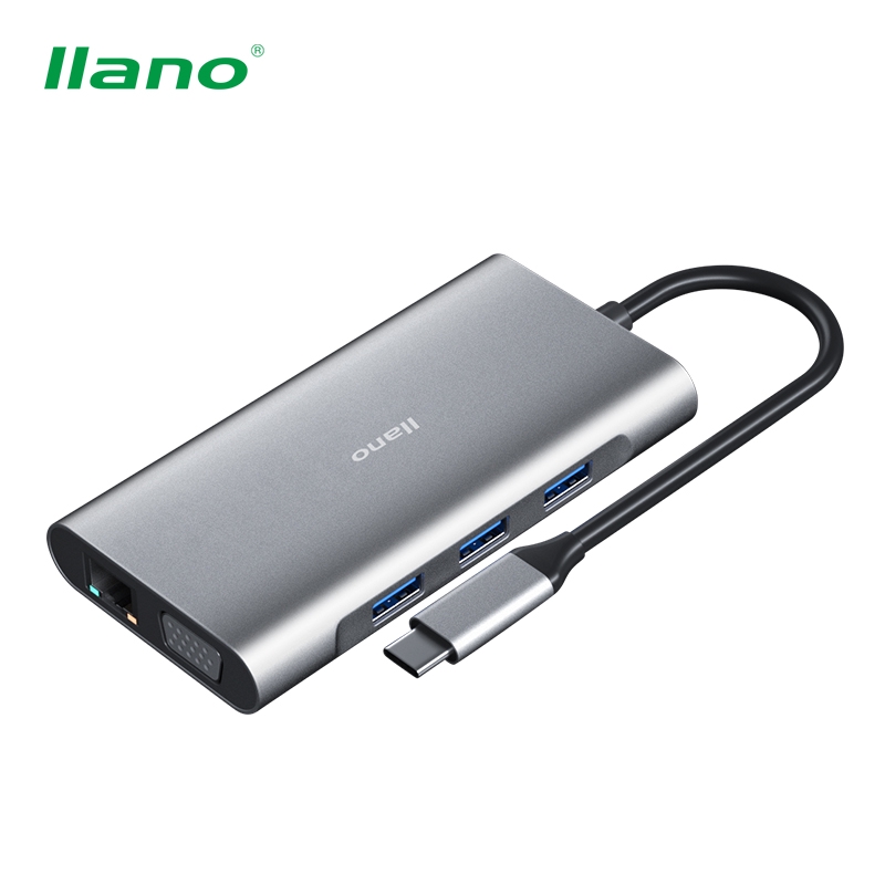 

llano USB Type C 10 in 1 Hub USB C to HDMI/PD/VGA/Audio Port/SD/TF Adapter