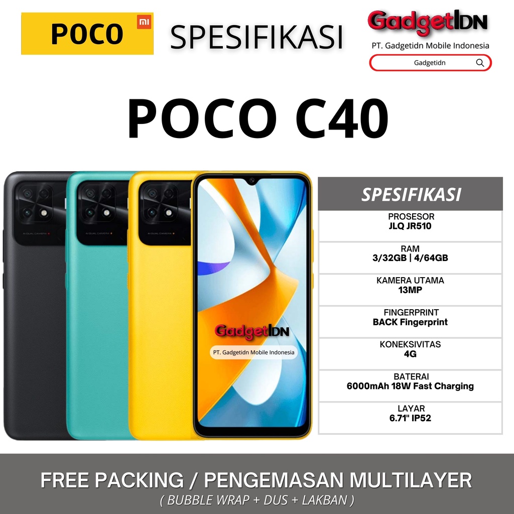 POCO C40 4/64GB 3/32GB GARANSI RESMI POCO XIAOMI INDONESIA