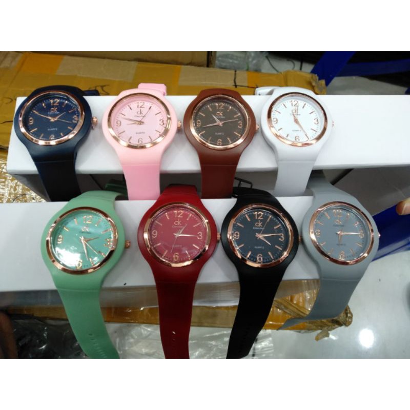 JAM TANGAN WANITA CK FASHION ANALOG RUBBER WARNA