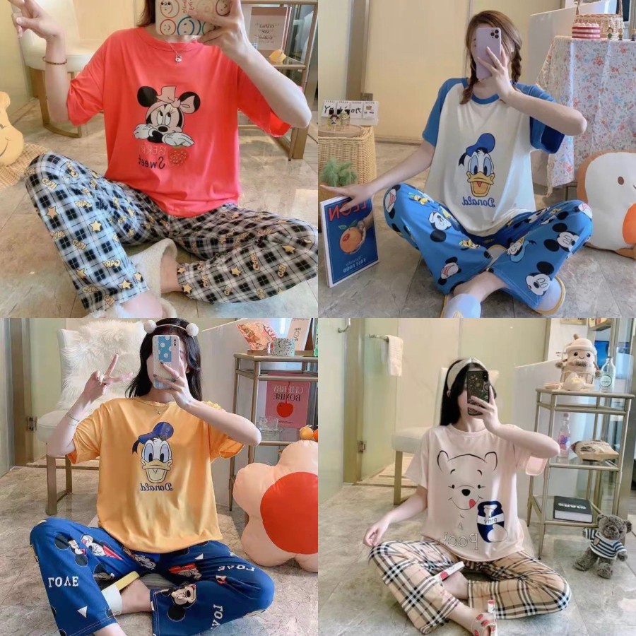 BAJU TIDUR KAOS OBLONG IMPORT MOTIF CARTOON ALL SIZE CELANA PANJANG