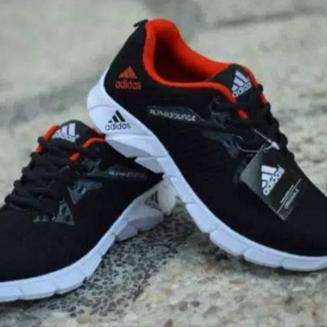 Sepatu Adidas Alfabon Hitam Merah Sneakers Olahraga Lari Pria Wanita Size38-43