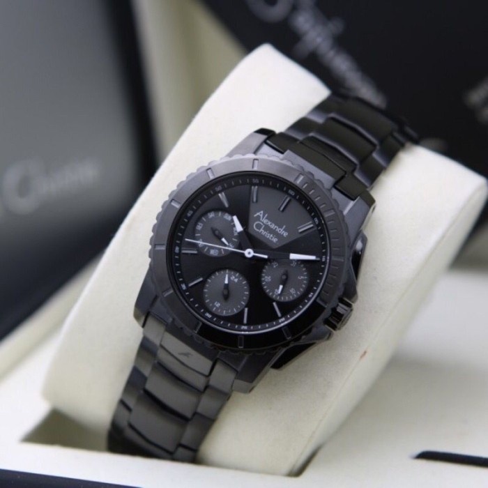 Jam tangan wanita Alexandre Christie AC 6455 AC6455 full black Garansi
