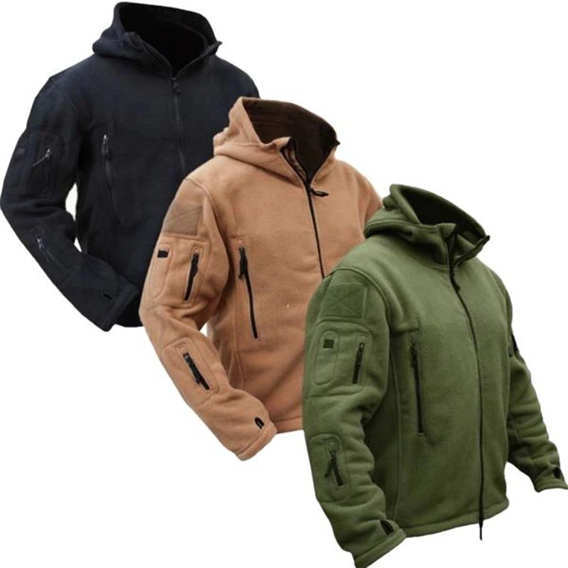 BAZAR Men Tactical Military Winter Fleece Hooded Jacket Softshell Jacket Polartec Outerwear Army