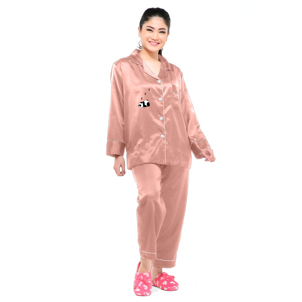 Zavyn Piyama Satin Long Sleeves Wanita Sleeping Panda