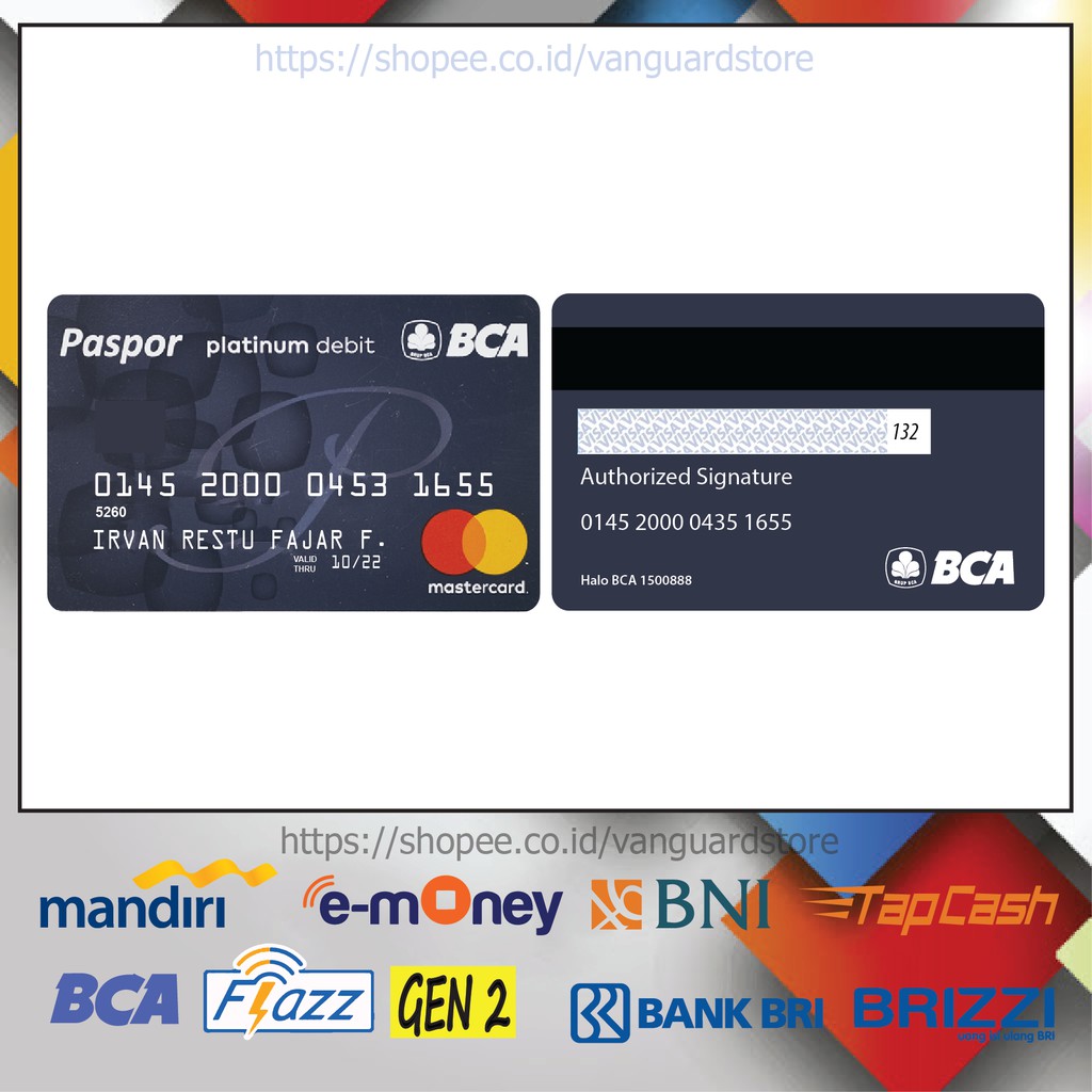 KARTU FLAZZ E TOLL DESIGN DEBIT BCA 17 EMONEY MANDIRI FLAZZ BCA BNI TAPCASH BRIZZI BRI - 2 SISI