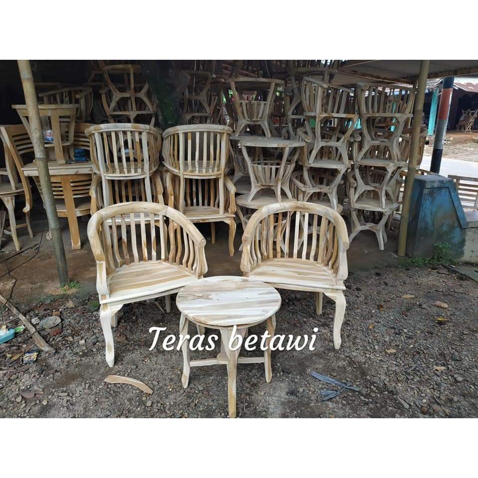 Furniture mebel meubel kursi teras betawi mentah unfinish kayu jati jepara