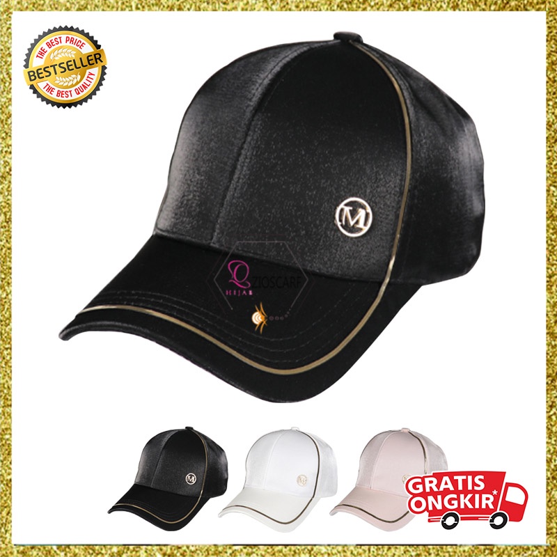 Topi Baseball Pria Wanita silk Satin Logo M Lapis Emas Mewah fashion style Sporty TWD