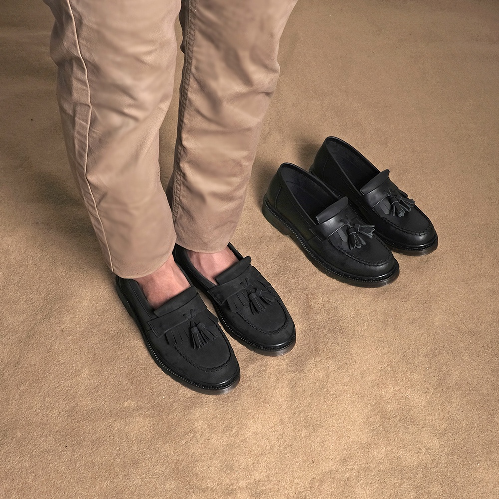 GATES BLACK SOLID (KULIT ASLI) |MNM x Kenzio| Sepatu Loafers Pria Formal / Kantor ORIGINAL