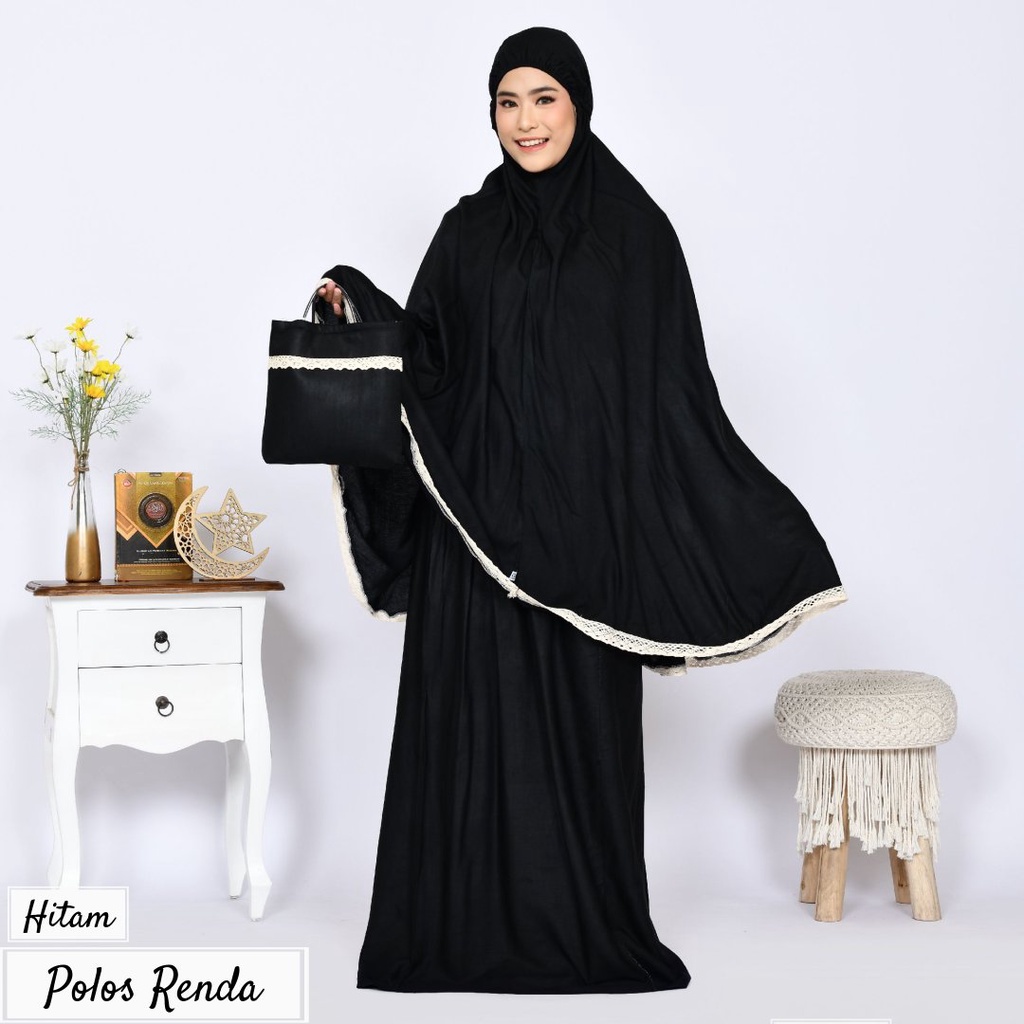 Mukena Dewasa Jumbo Polos Bahan Katun Premium Renda Rajut