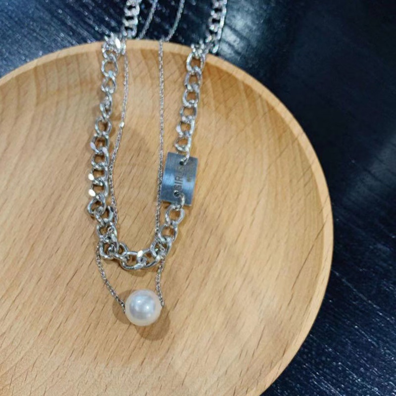 Kalung Rantai Klavikula Dengan Liontin Mutiara Ganda Gaya Korea Untuk Aksesoris