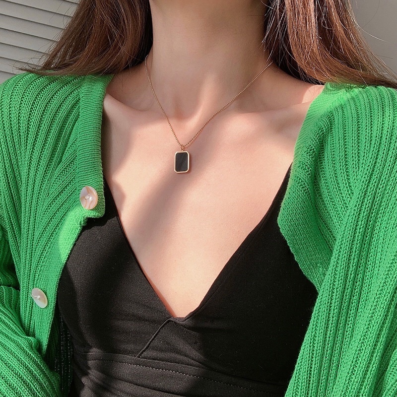 Kalung Titanium Black Square Biji lada Korea Fashion Vintage Trending Style