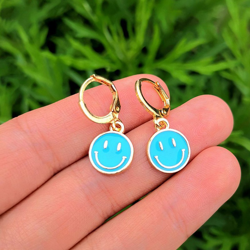 Lost Lady Fashion Korean Smiling Face Dangle Earrings Cute Coin Round Earrings For Women Party Jewelry Gift Accessories