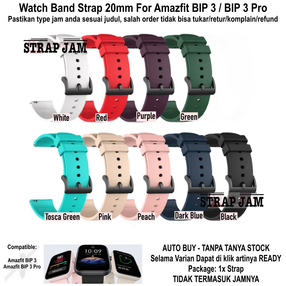 P20Q Tali Jam Amazfit BIP 3 / Pro - Strap 20mm Silikon Buckle Hitam