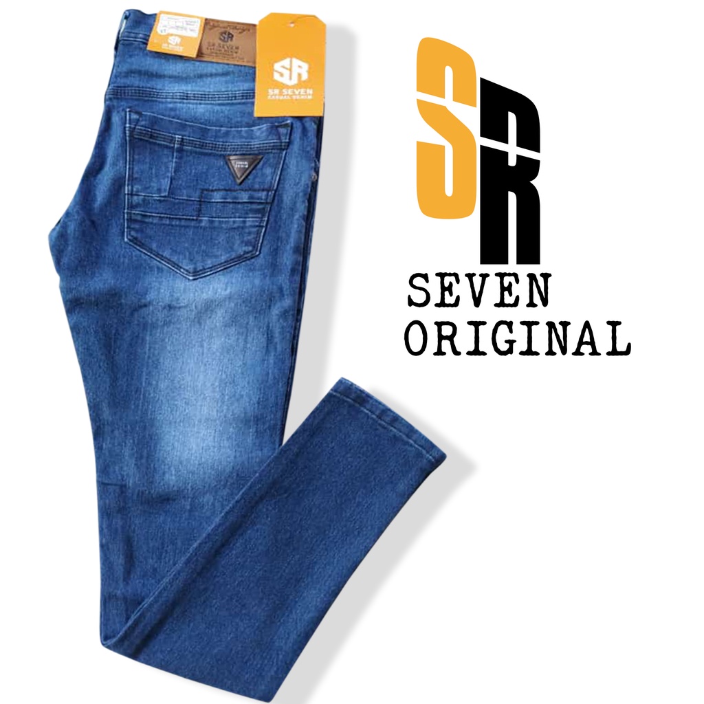 SR SEVEN JEANS PANJANG PRIA ORIGINAL PENSIL STREACH TERBARU BIRU PREMIUM JINS