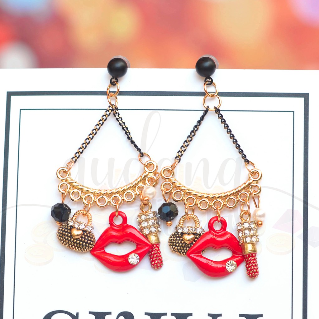 Anting Stud Korea Sexy Lips Bibir Lipstick Panjang Unik Lucu GH 203328