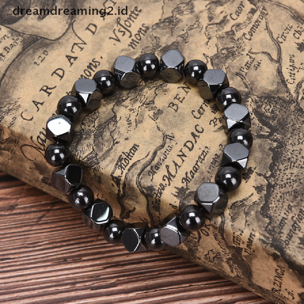 Gelang Manik-Manik Hematite Magnetik Warna Hitam Untuk Kesehatan Pria