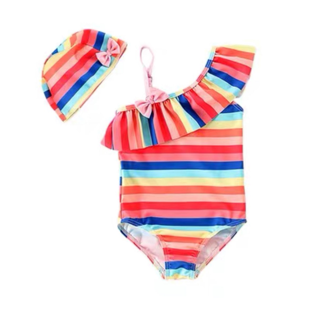 BAJU RENANG MERMAID IKAN DUYUNG RAINBOW PELANGI BIKIN SET SWIMSUIT ANAK PEREMPUAN BALITA BAYI IMPOR