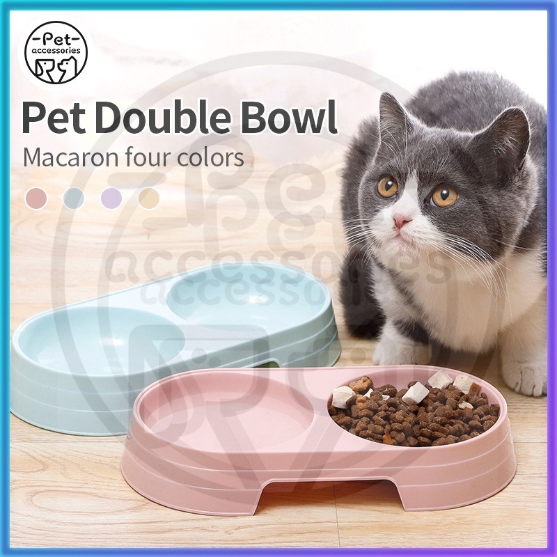 mangkuk double hewan peliharaan  anti licin anti semut 2 in 1 kotak makanan kucing anjing aksesoris 