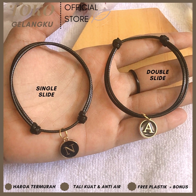 [TERMURAH] (A-Z) GELANG EPOXY HITAM ( BELI 10 FREE 1 GELANG POLOS ) / Gelang Tali Huruf Inisial Pria Wanita / Gelang Couple Sahabat Pacar / Bracelet initial Abjad di