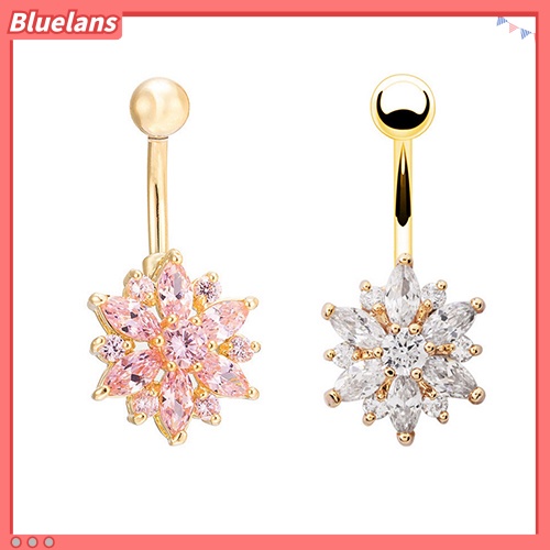 Bluelans Flower Cubic Zirconia Belly Button Ring Navel Bar Barbell Body Piercing Jewelry