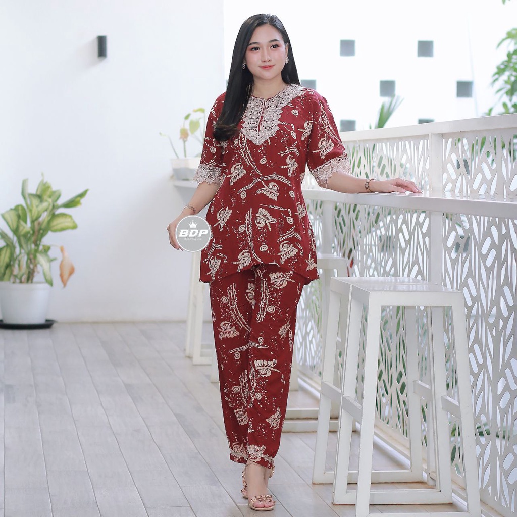 TERBARU | SETELAN BAJU TIDUR PIYAMA ARAB RENDA | ONE SET BUSUI | PIYAMA ARAB RENDA-ST silvana maroon