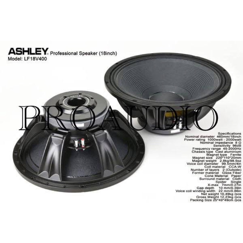 Speaker ASHLEY LF18V400 LF 18 V400 LF 18V400 18 Inch 2000 WATT SPEAKER KOMPONEN ASHLEY 18 INCH ORIGINAL