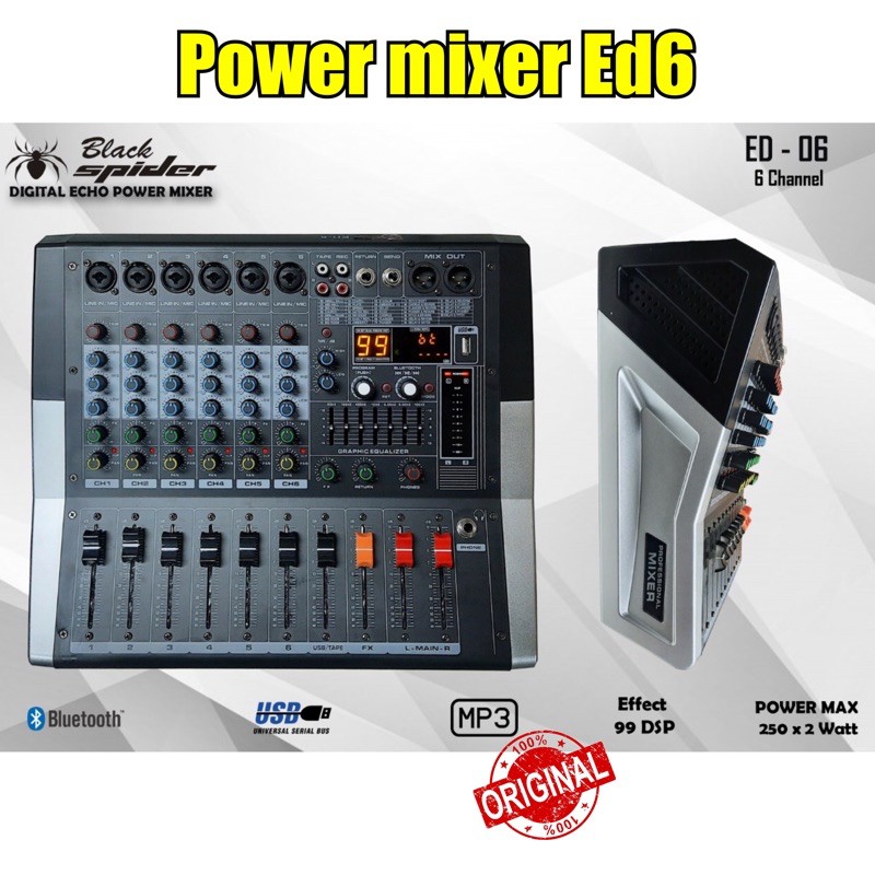 Power mixer Black spider Ed6 6 Channel Original