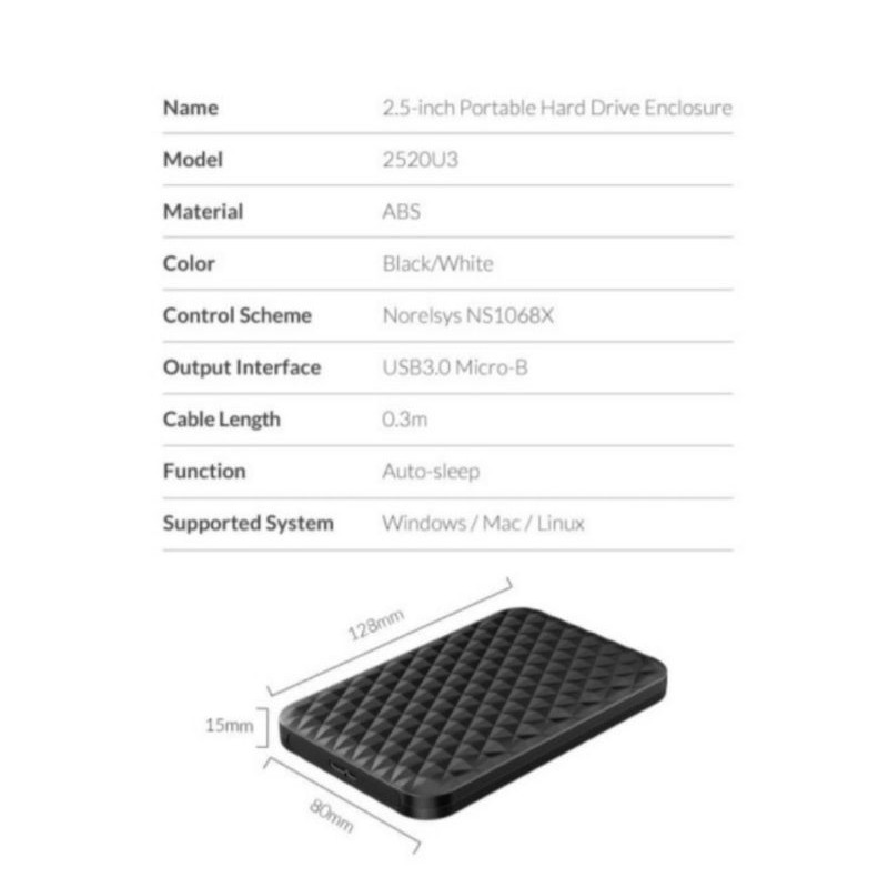 ORICO HDD SSD Casing / Enclosure 2.5&quot; - Hitam