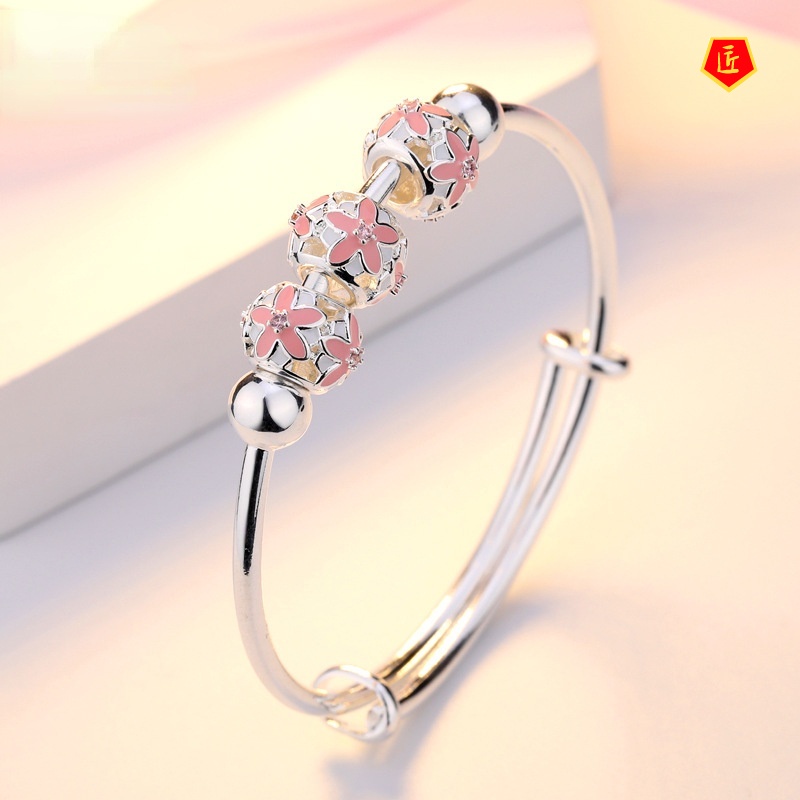 [Ready Stock]S925 Silver Pink Cherry Blossom Bracelet Female Fashion Elegant