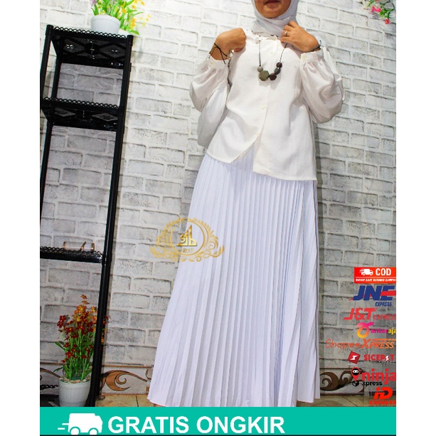 Rok Putih Bahan TEBAL / Rok Plisket Putih Import