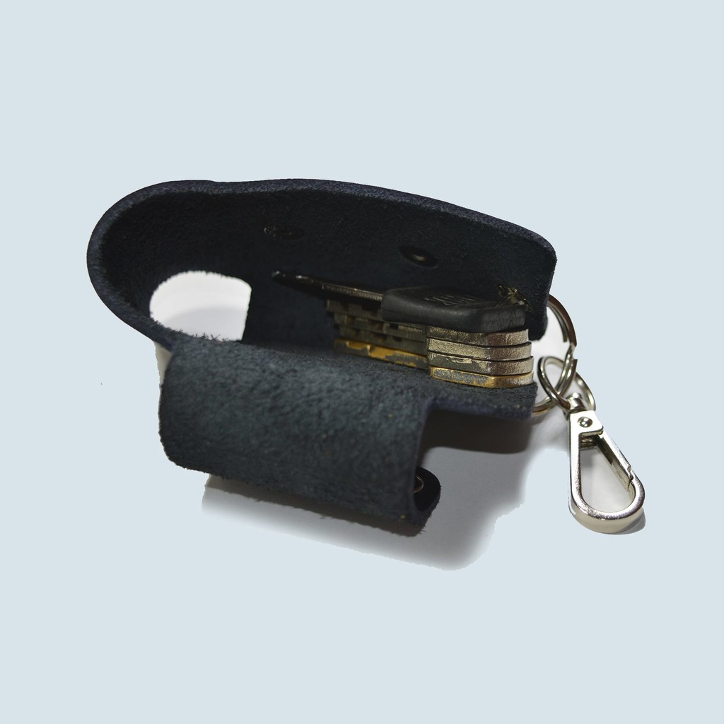 gantungan kunci unik kulit asli - key wallet organizer holder - hitam