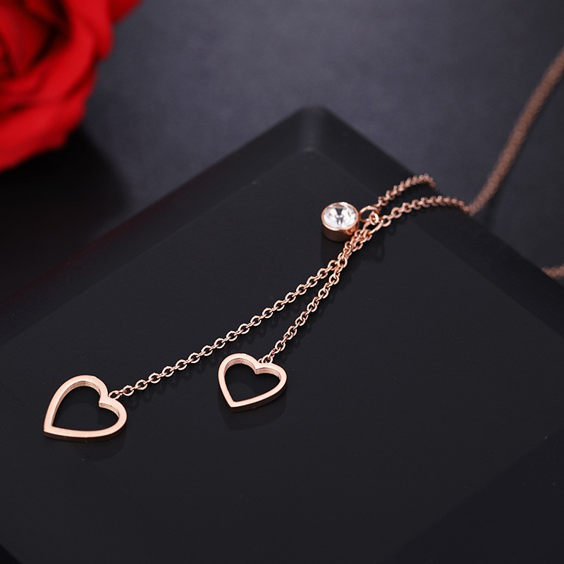 [New] Kalung titanium mini korea hadiah wanita cewek 316L anti karat KK175 Love Diamond