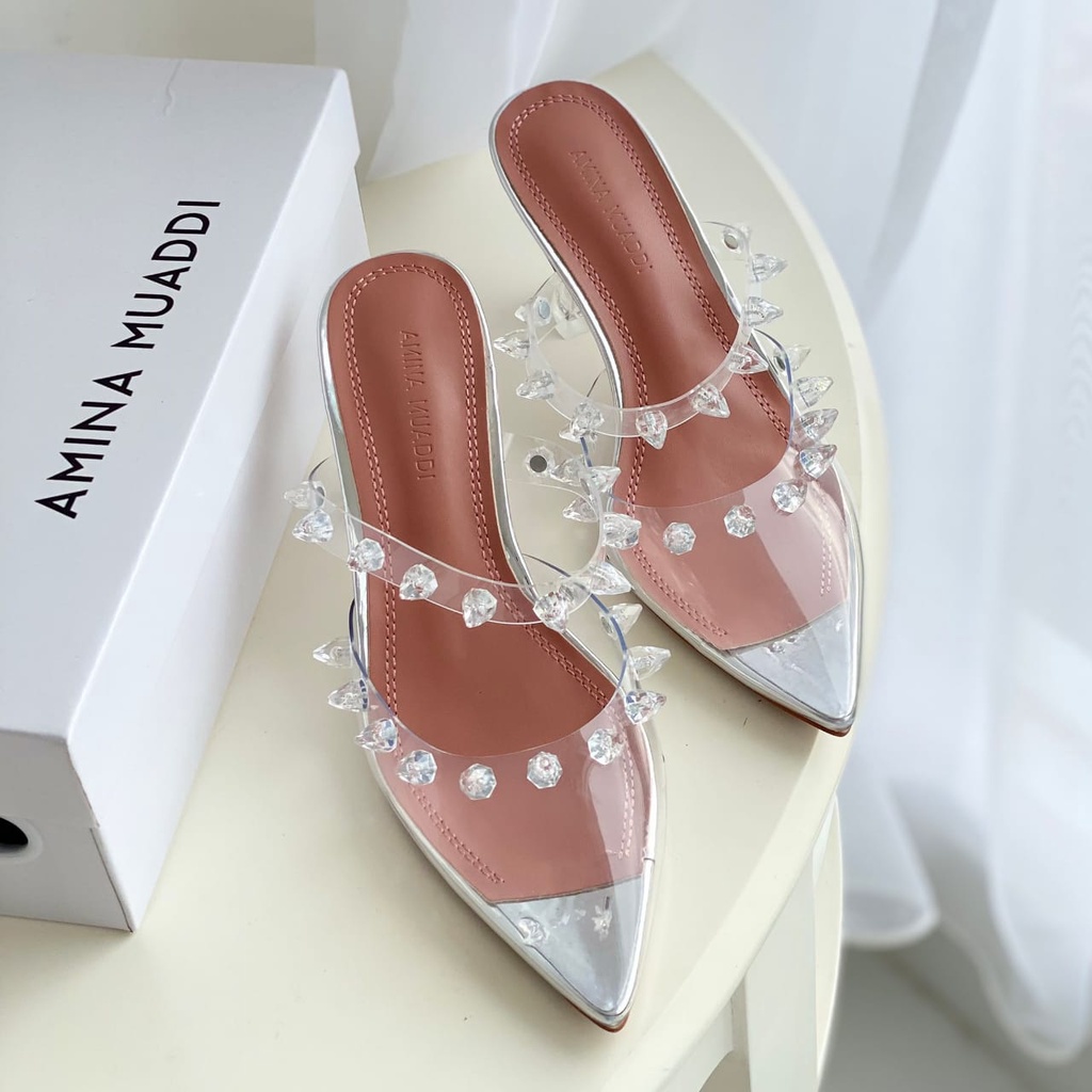 SEPATU WANITA AMS-3470 CRYSTAL SHOES TRANSPARENT HEELS 7CM