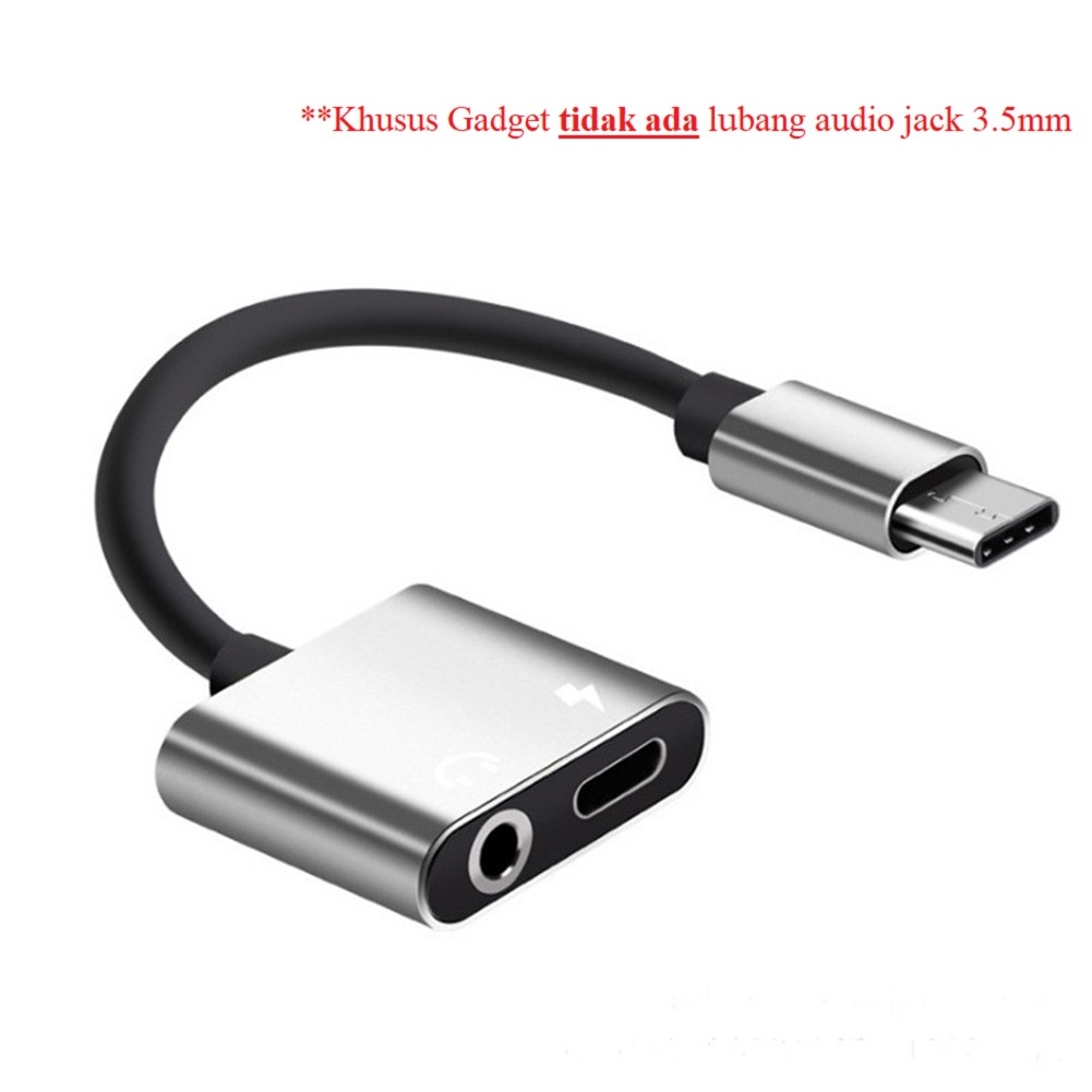 Kabel Splitter Type C Headphone 2in1 - Adaptor Adapter Ligthning Tipe C to Audio Jack 3.5mm