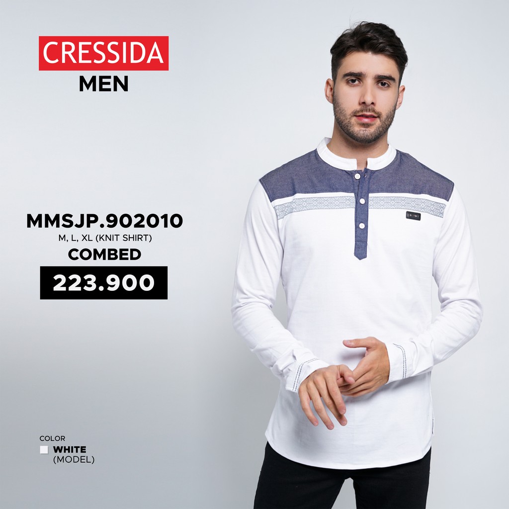 Baju Koko Kancing dada motif garis biru cressida murah LENGAN PANJANG