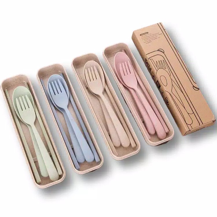 SET SENDOK GARPU SUMPIT TRAVEL / SET ALAT MAKAN BAHAN JERAMI / SET TRAVEL CUTLERY