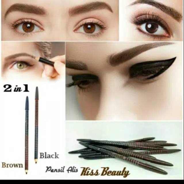 Pensil Alis KISS KISS 2in1 - Drawing Eyebrow Pencil - Pensil Alis Natural Dan Waterproof