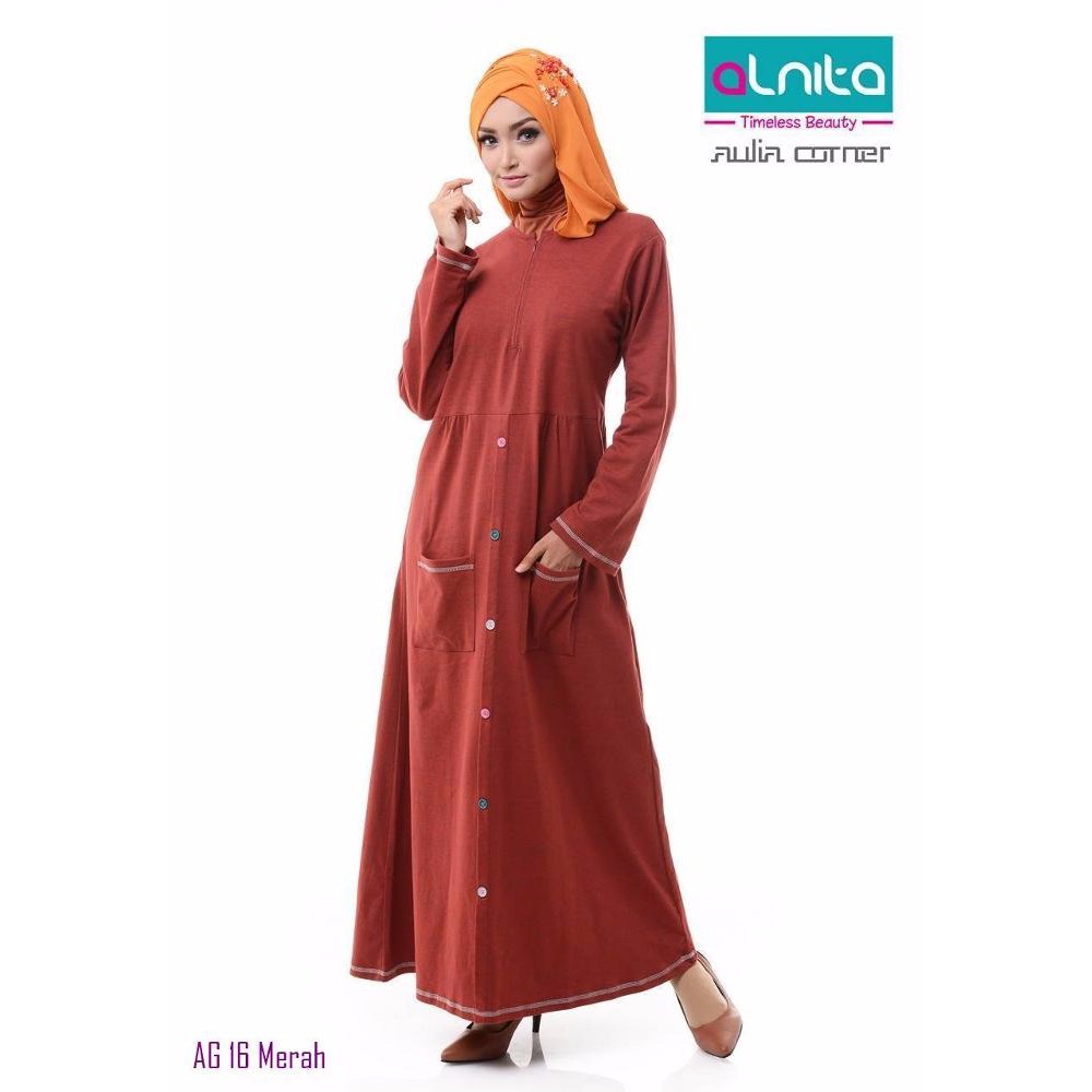 Sale Alnita Ag 16 Merah Baju Hamil Muslim Gamis Cantik Shopee Indonesia